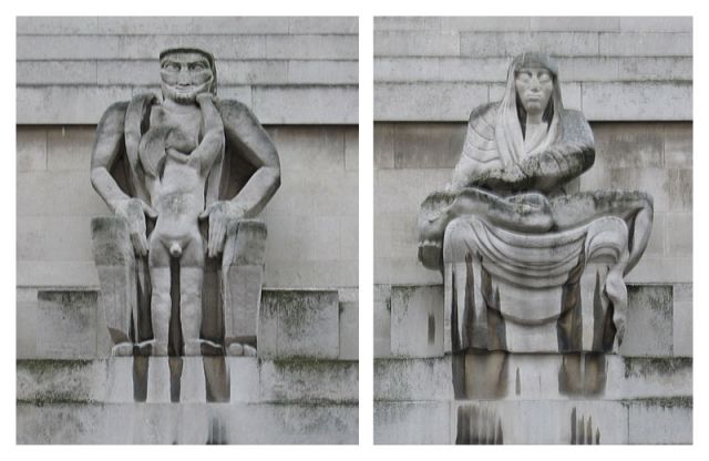 Day and Night Jacob Epsteim 1928 Portland Stone, carved for London Underground's Headquarters at 55Broadway, London. photos  by Andrew Dunn  from Wikimedia Commons