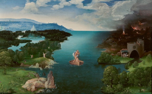 Charon Crossing the Styx Joachim Patinir,  oil on panel, 25 x 41 in Museo Nacional del Prado photo from public domain from Wikimedia Commons
